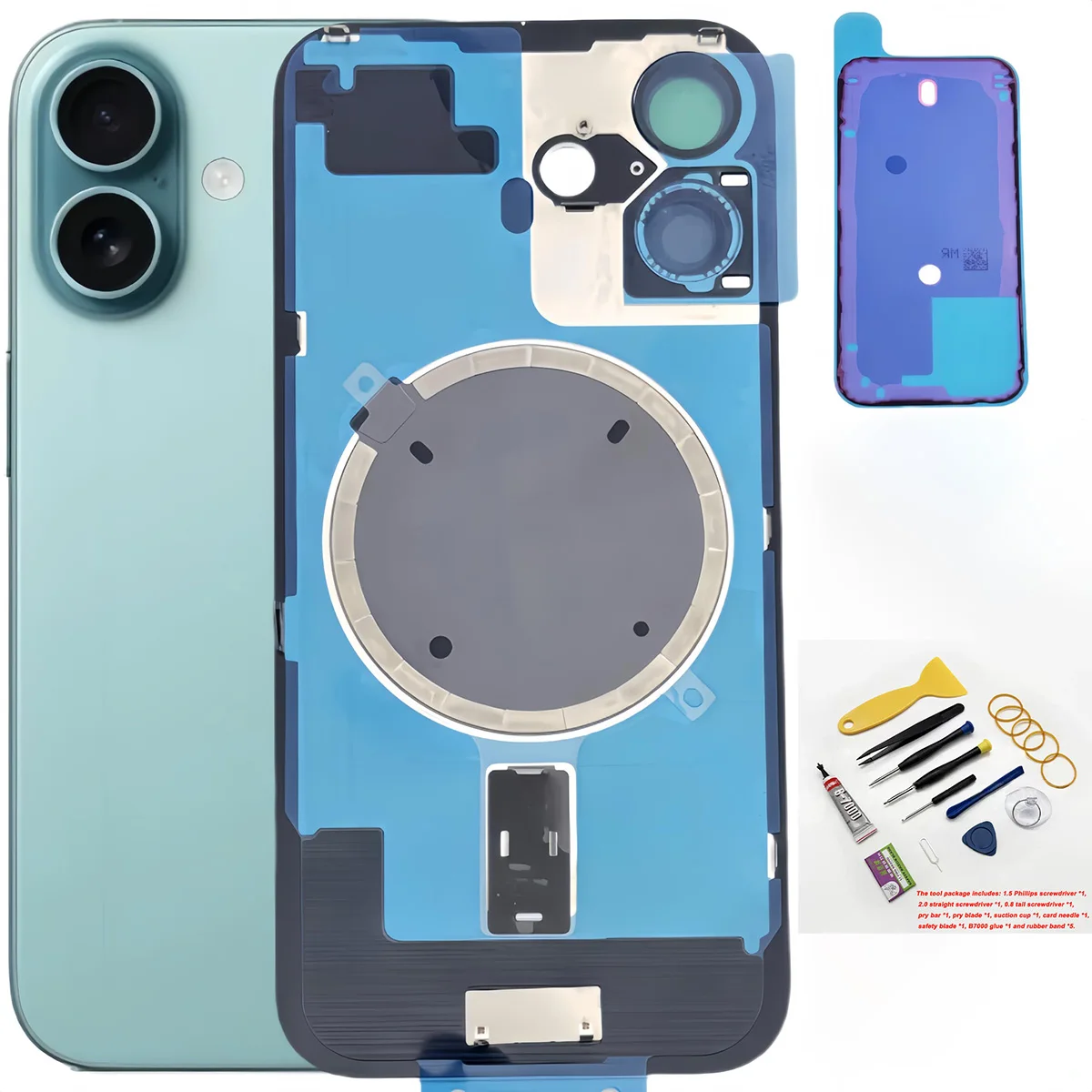 

Для замены заднего стекла iPhone 16, оригинальный размер с объективом камеры, магнитами + профессиональный набор инструментов для ремонта