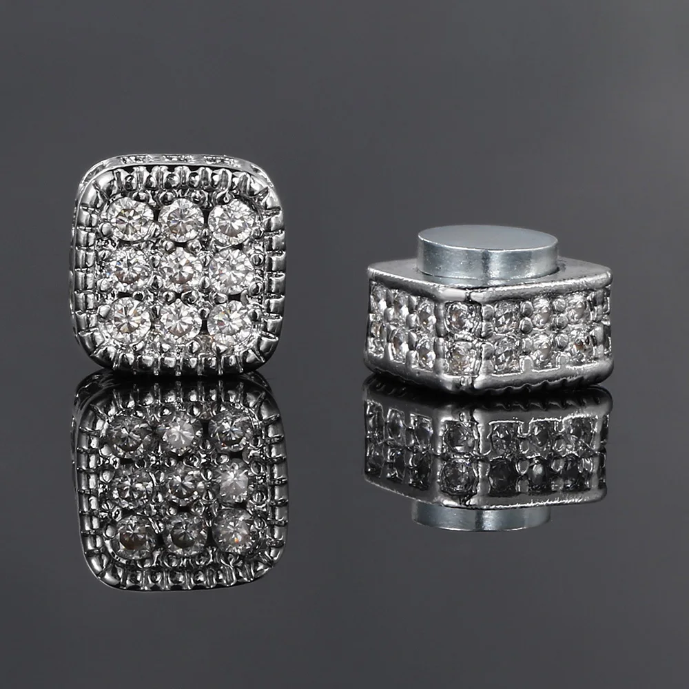 Hip Hop Punk Strong Magnetic Ear Clip For Men Iced Out Zircon Silver Color Fake Piercing Magnet Earrings Women Gifts OHE127-5