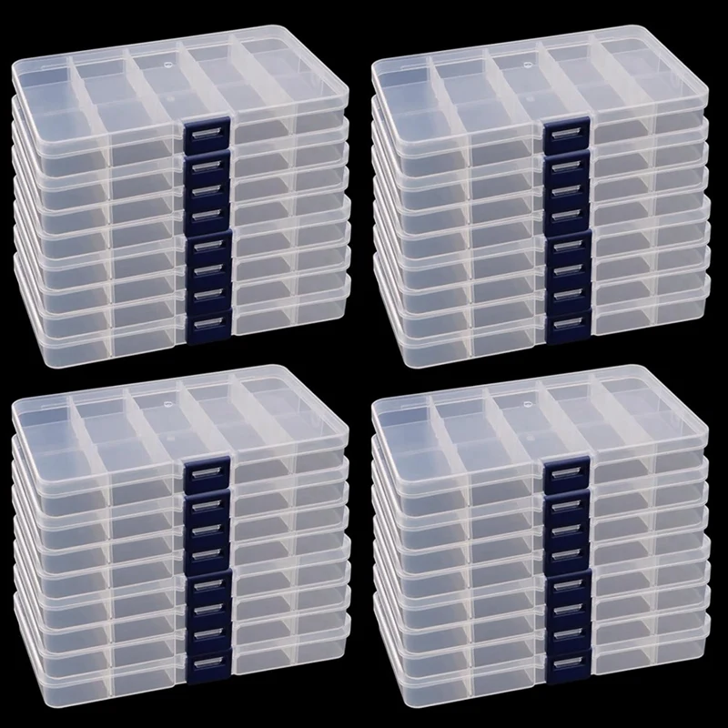 

32Piece 15 Grids Clear Bead Organizer Storage Plastic Jewelry Box Adjustable Dividers Earring Storage Containers