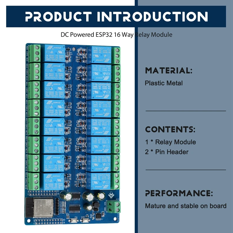 Imagem -02 - Módulo do Relé do Canal Fonte de Alimentação Placa do Desenvolvimento Esp32 Esp32-wroom Módulo Secundário do Desenvolvimento Dc512v 16