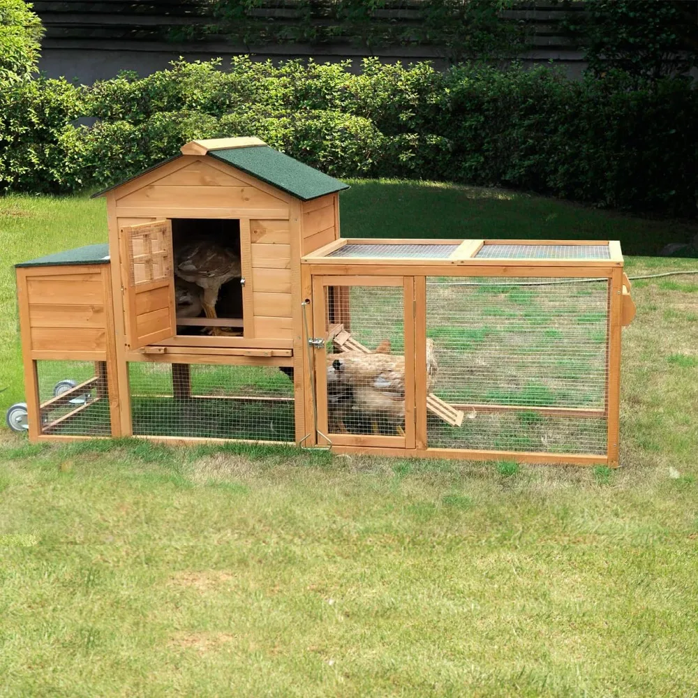 

80’’ Chicken Coop with Wheels, Mobile Chicken House for 2-4 Chickens, Wooden Waterproof Hen House with Nesting Chicken Rabbit