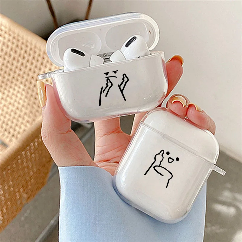 

Cute Matchstick Men Couple Earphone Case For Apple AirPods 4 3rd 2 Pro2 Transparent Cover For Airpod 1 3 Protective Shell Fundas