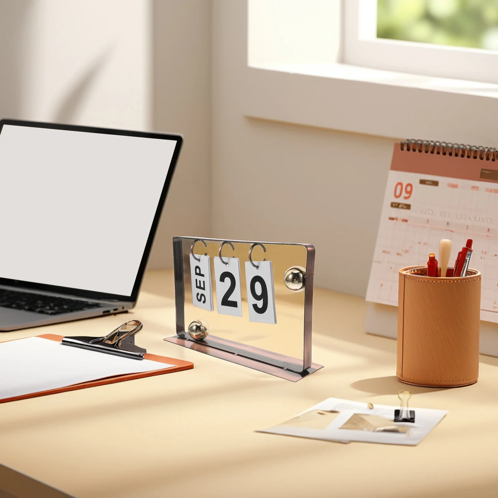 1pcs Desktop Calendar Rustic Metal Flip Design Perpetual Daily Schedule Stand Tabletop Office Decor Reusable Twin-Wire Ring