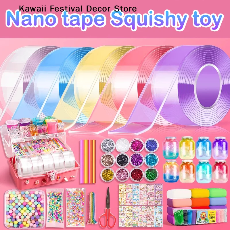 【K】DIY Craft Pinch Toy Making Blowable Bubble Tape Non-marking Double-sided Adhesive Reusable Color High Sticky Nano Tape