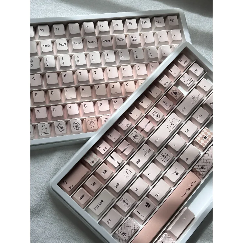 샴페인 핑크 테마 키캡 세트 PBT PC 승화 체리 프로파일 여성스러운 프리미엄 느낌 키보드 캡 키보드 액세서리용