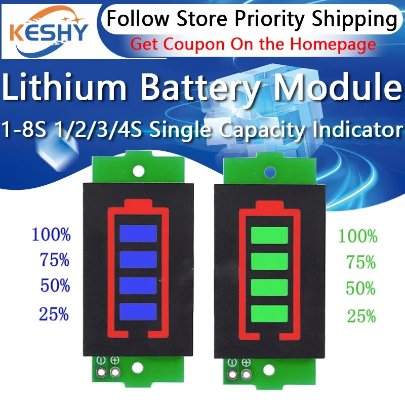 1-8S 1S/2S/3S/4S Enkele 3.7V Lithiumbatterij Capaciteit Indicator Module 4.2V Display Elektrische Voertuig Batterij Tester Li-ion