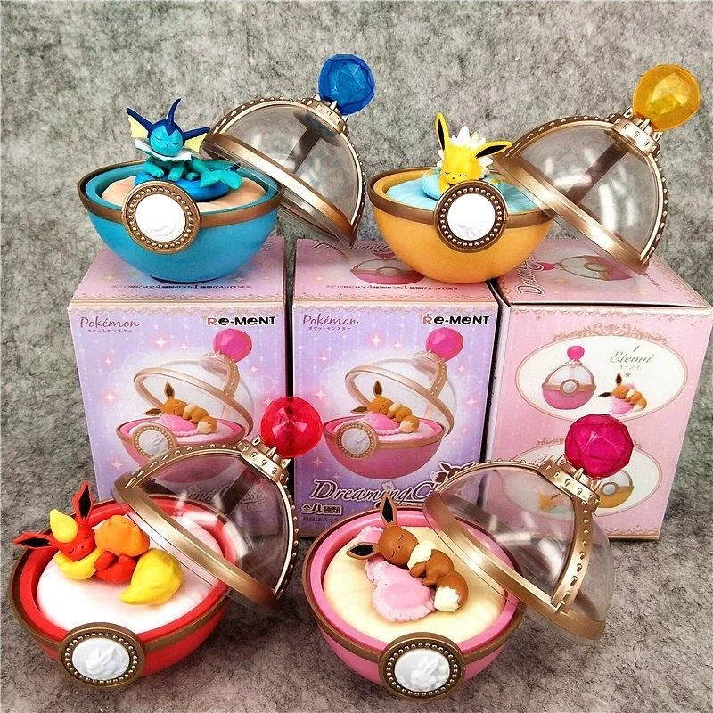 4-ピース-セットポケモン置物おもちゃかわいいドリーミングケース-2-人形ギフトアクションフィギュアイーブイバポリオンジョルテオンフレアオンエルフボールモデル