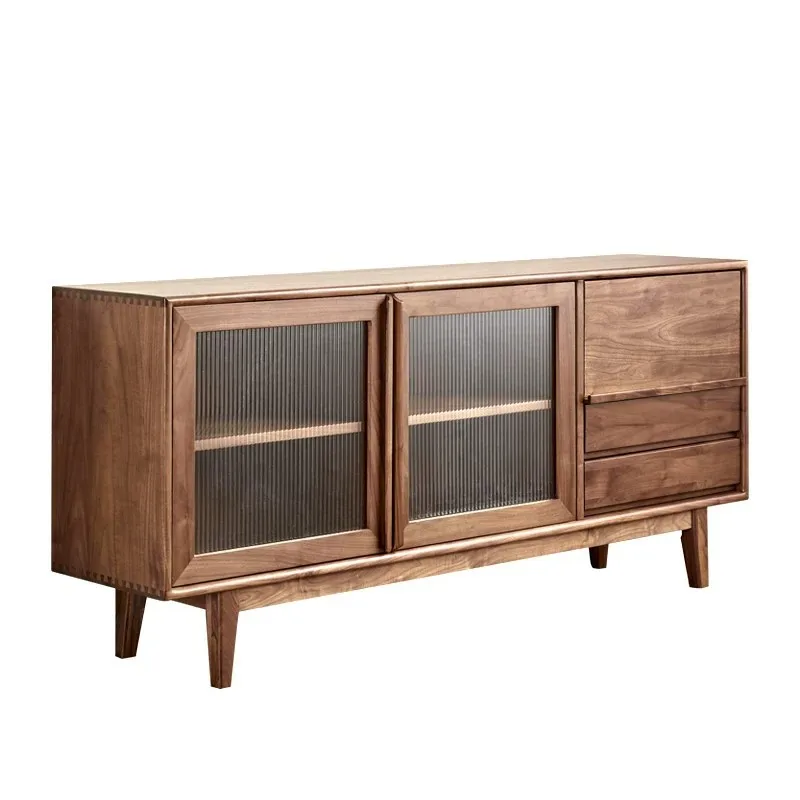Solid wood black walnut sideboard, white oak cherry wood double-door storage for household tea cabinet