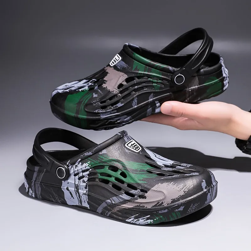 

YUYIN Men's Summer Camouflage Graffiti Sandals Garden Clogs Shoes Outdoor Beach Anti-skid Slippers Indoor Home Shoe size 45