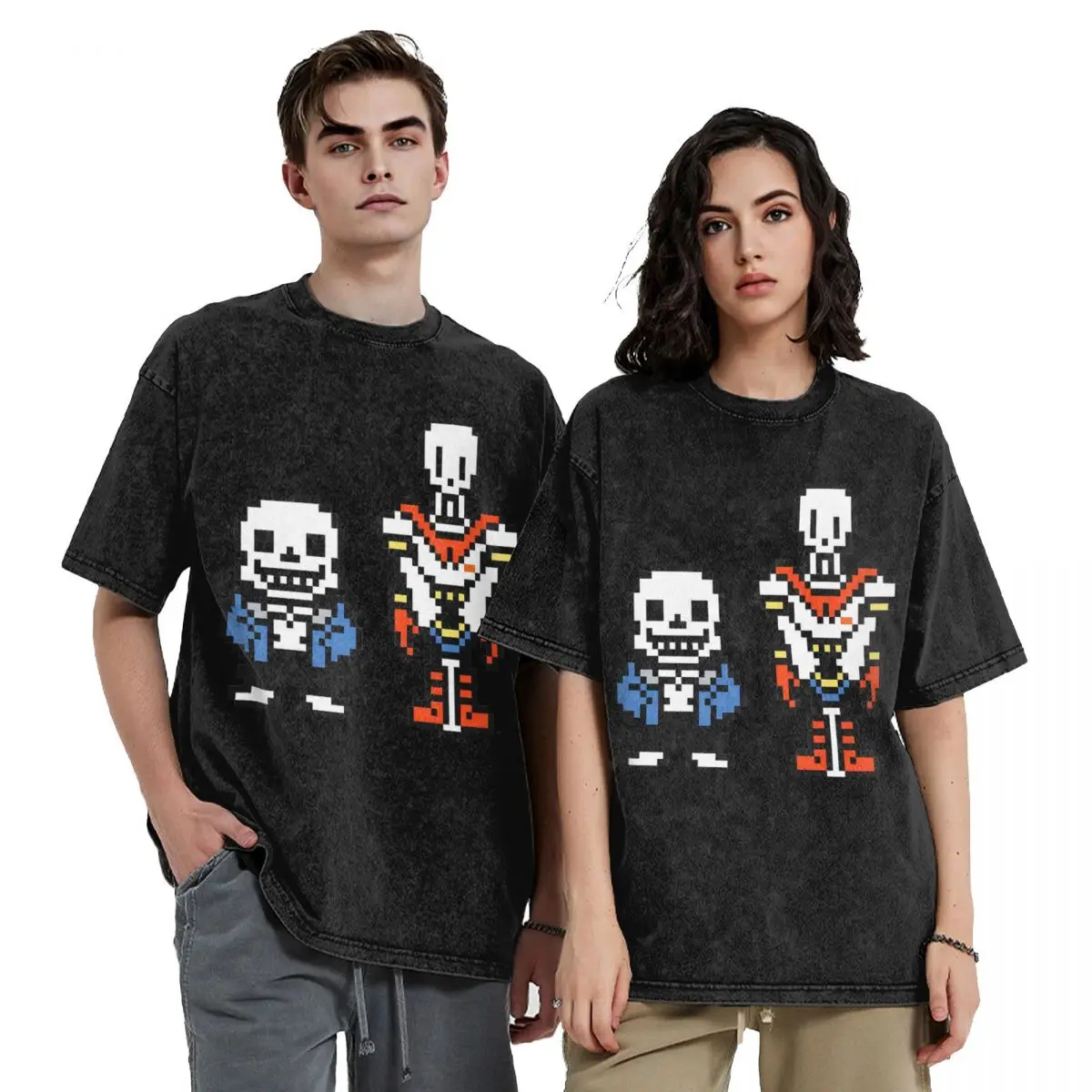 Undertale Sans And Papyrus   Washed T Shirts Oversized Short Sleeve Hip Hop T-Shirt Streetwear Tops Tees for Men Women