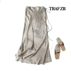 TRAF ZR Summer Midi Skirt for Women Coquette Y2k Japanese Vintage Skirts Korean Style Women New Harajuku Rock Ladies Skirts