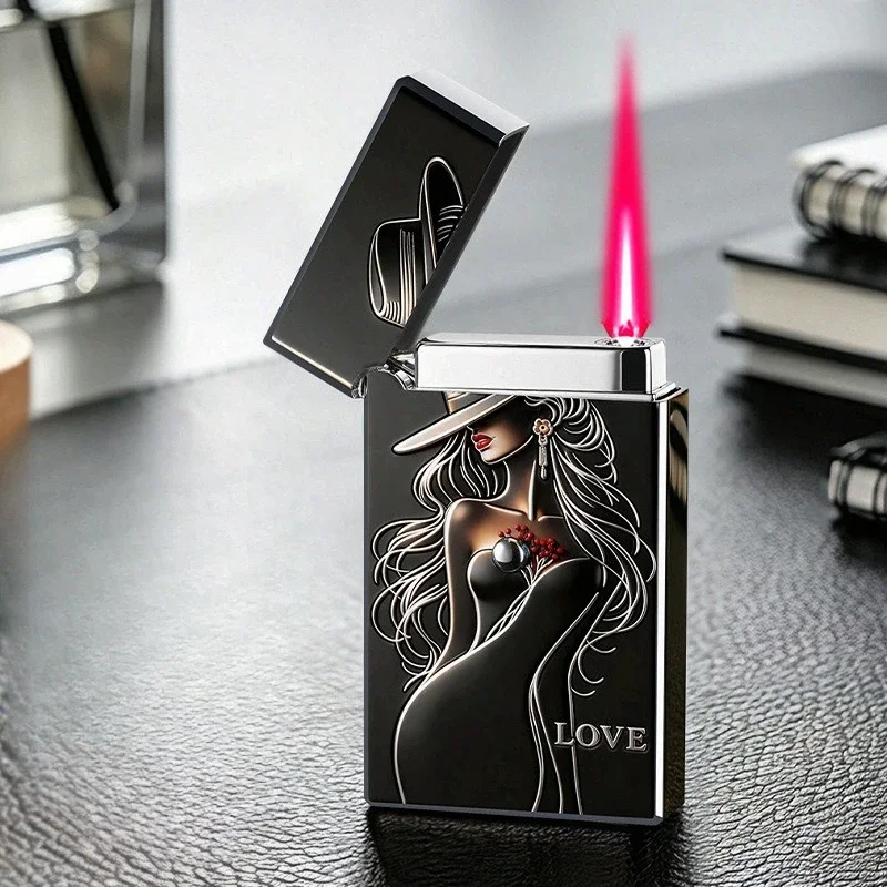 2026 New Metal Inflatable USB Charging Windproof Lighter Creative Butane Gas Inflatable China-Chic Lighter Smoking Accessories