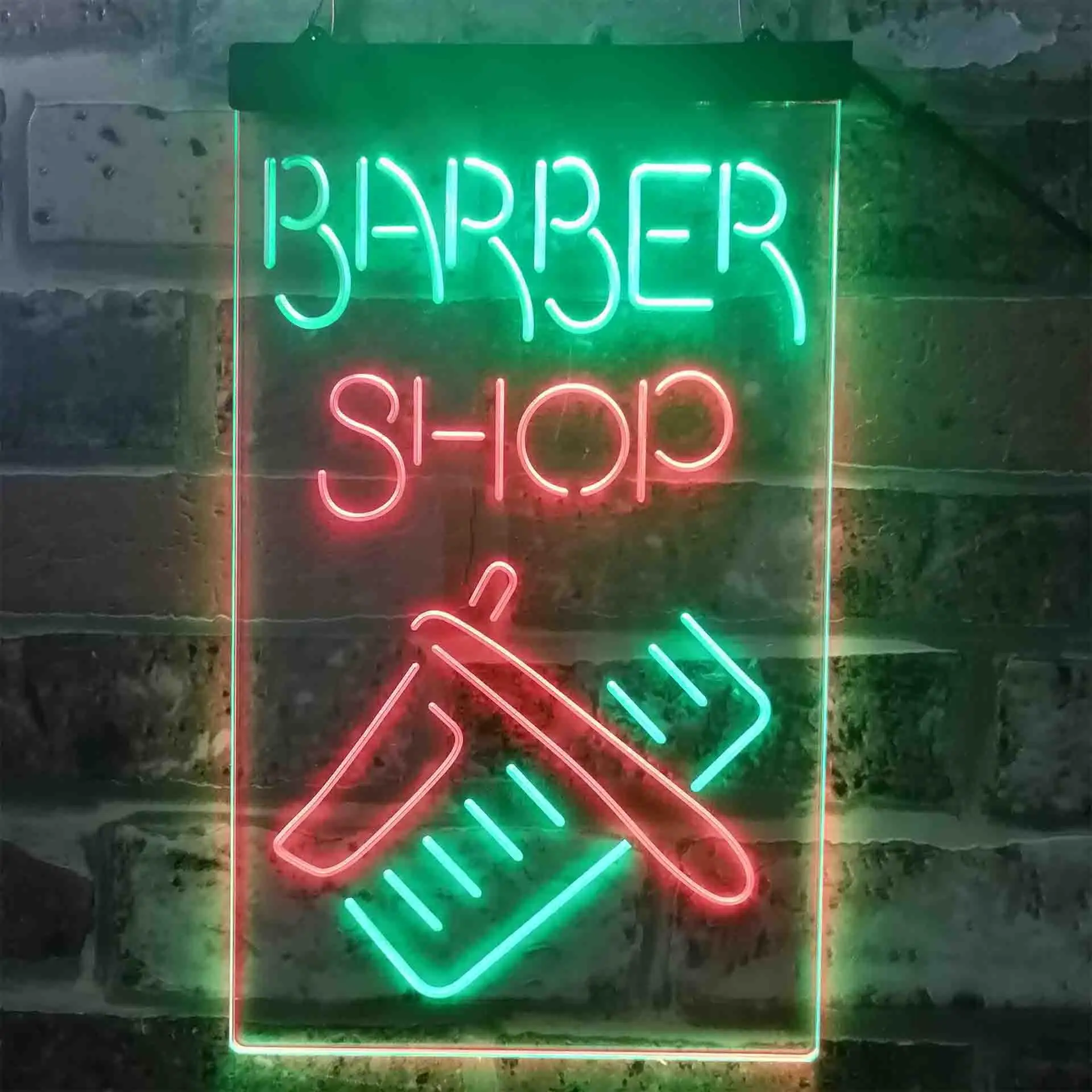 Barber Shop. Comb and Razor Dual Color Led Neon Sign st6-i3902