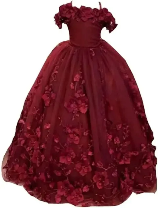 Customized Wedding Party Girls Pageant Elegant Puffy for Girls Applique Flower Girl Dress for Gala Dress Customized