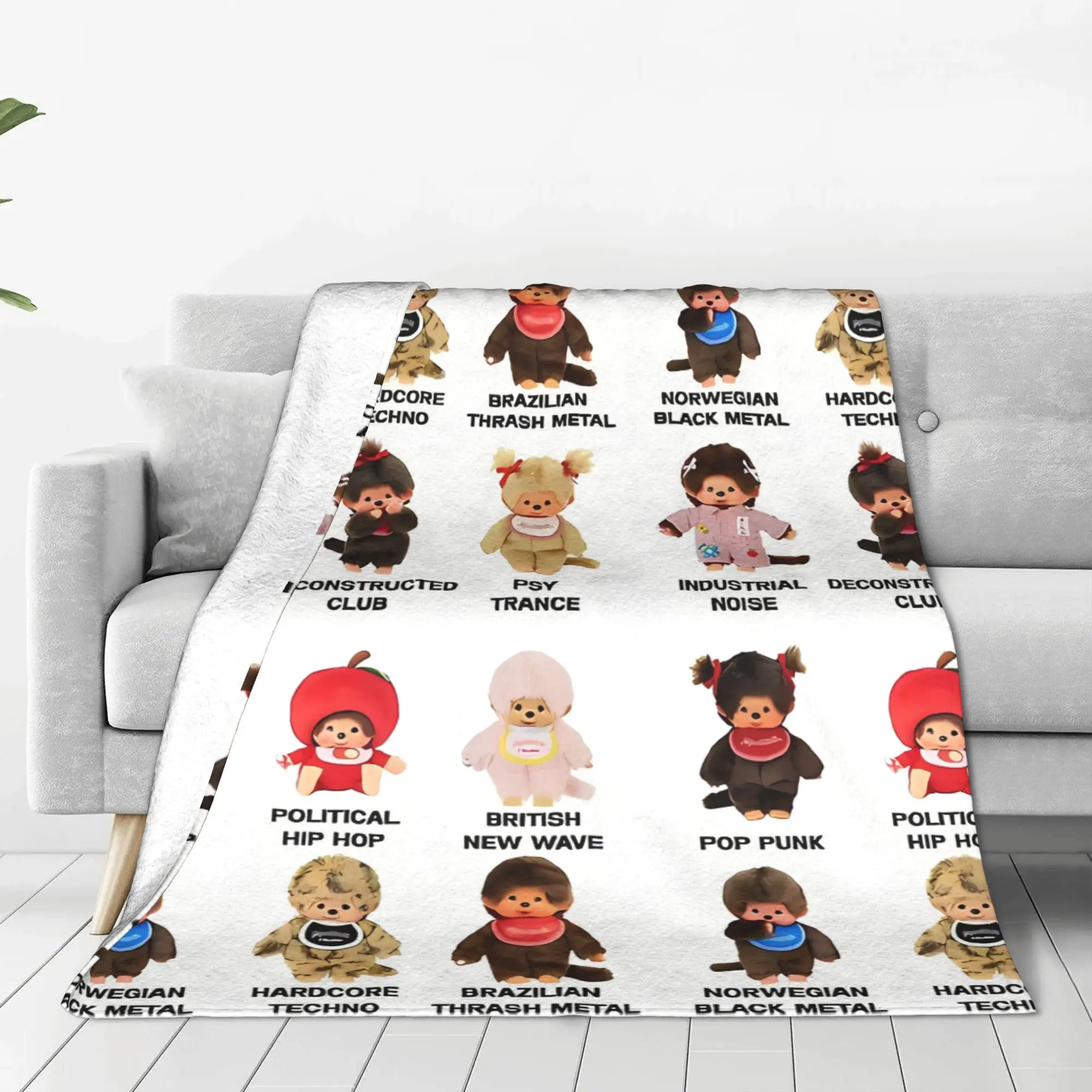 1PC Music Genres Toy Music Meme M-Monchhichi Home Room Decorations Winter Blankets For Adults Bedding Home Interior Sofa Knee