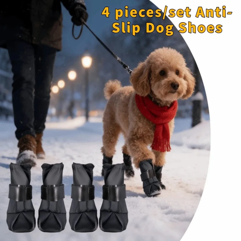 4PCS/SET Adjustable Waterproof Dog Boots High-top Breathable Anti-Slip Dog Shoes Wear-Resistant Dog Foot Cover Sports Training