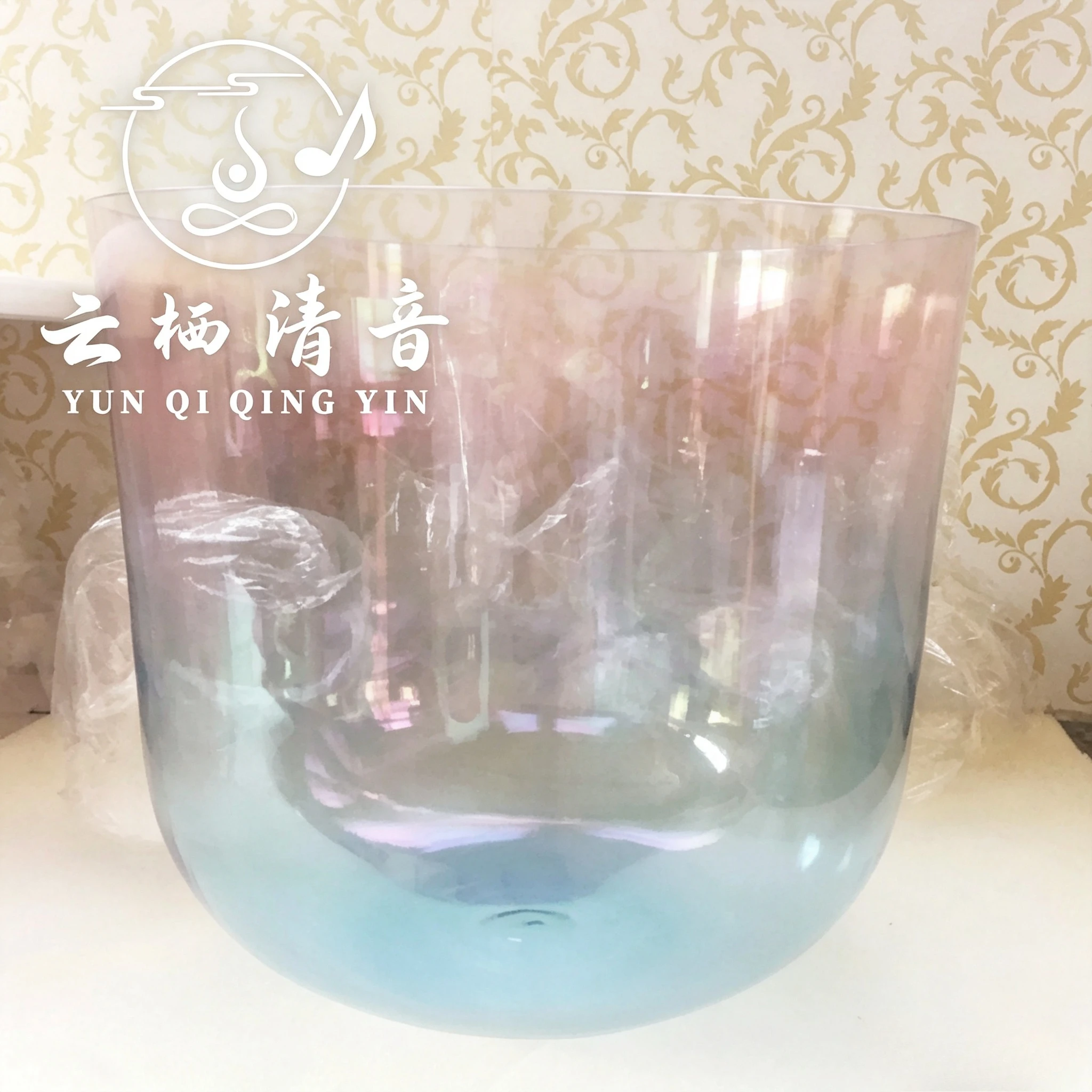 YUN QI QING YIN 9 Inch Magic Color Crystal Singing Bowl 2nd Octave A Note 432Hz Low Frequency Deep Tone Yoga Sound Therapy Percussion Bowl