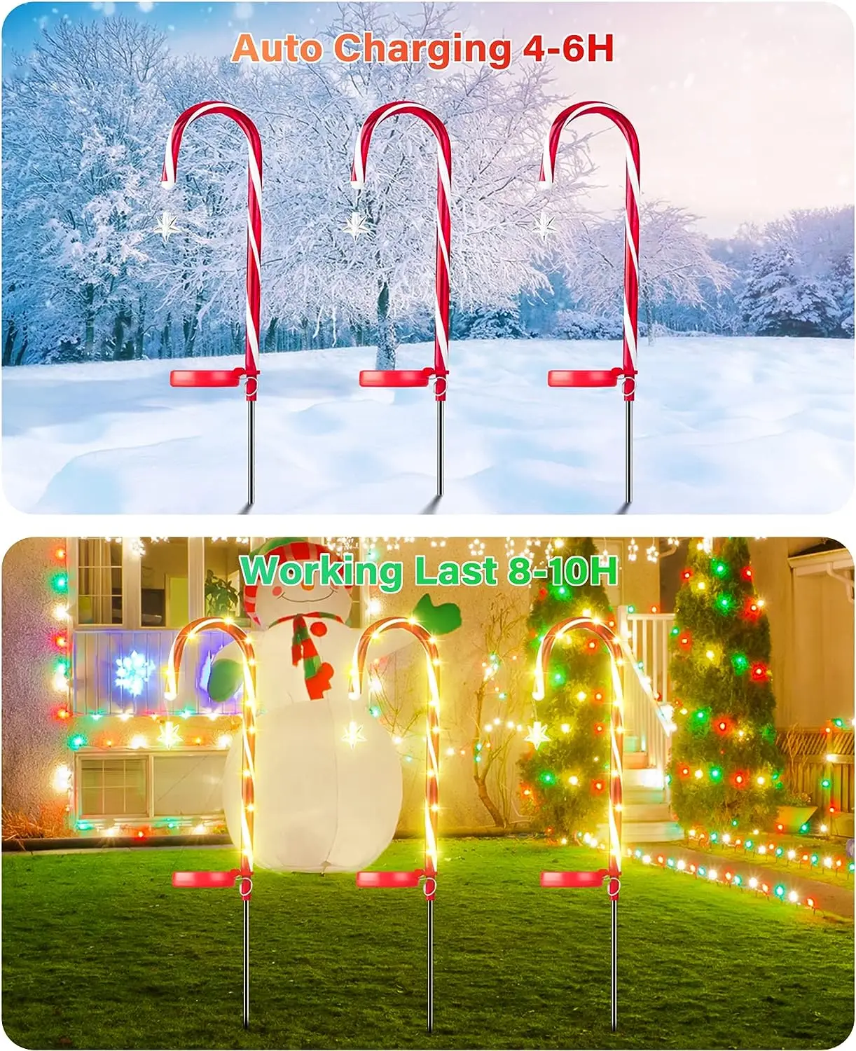 Solar candy Cane lights Christmas Yard lights Outdoor waterproof led Garden View Festive decor Ambiance Lawn lights