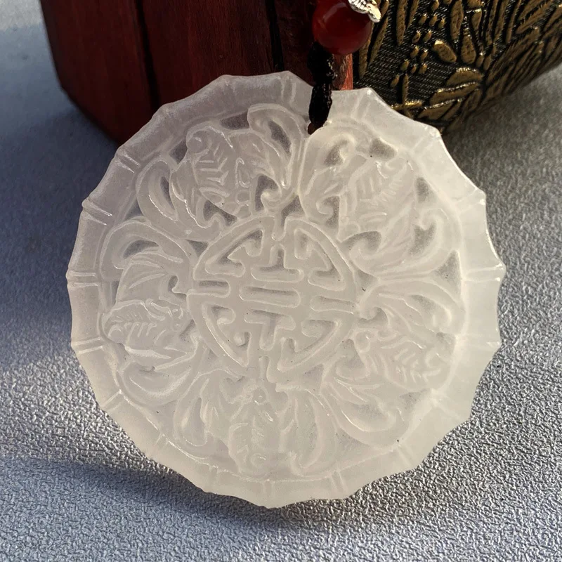 Afghan white five-blessing longevity , semi-hollowed clothing accessory, jade waist tag, banbu pendant, promotional