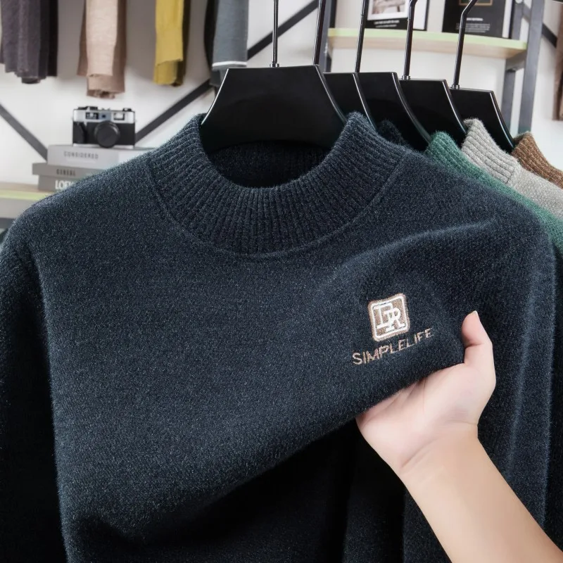 Maglione da uomo di marca di fascia alta moda lettera ricamo peluche caldo comfort maglieria nuova tendenza lusso casual girocollo pullover