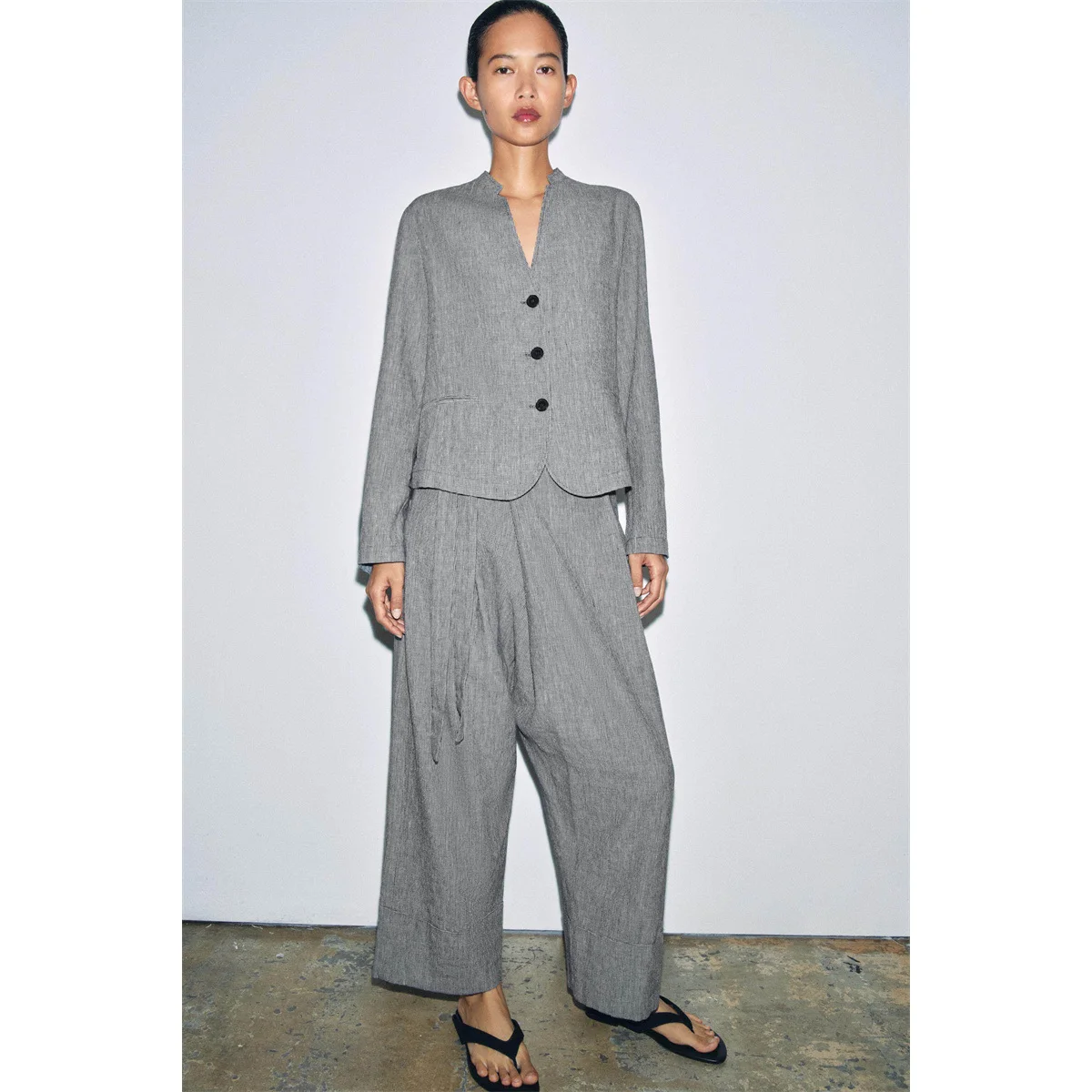 Women's Suit Set V-Neck Long Sleeve Plaid Jacket Straight Leg Pants mid Waist Casual Fashion Autumn Spring Summer Wear