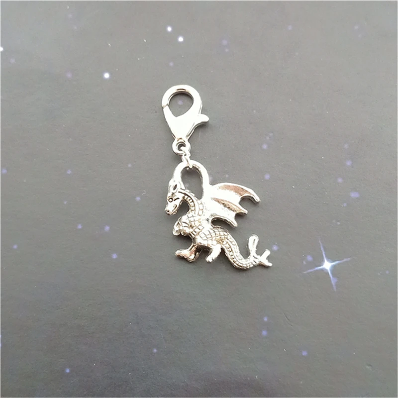 2 Pcs Antique Silver Color Monster Charms Dragon Clip on Charm Monster Zipper Pull Gothic Charm