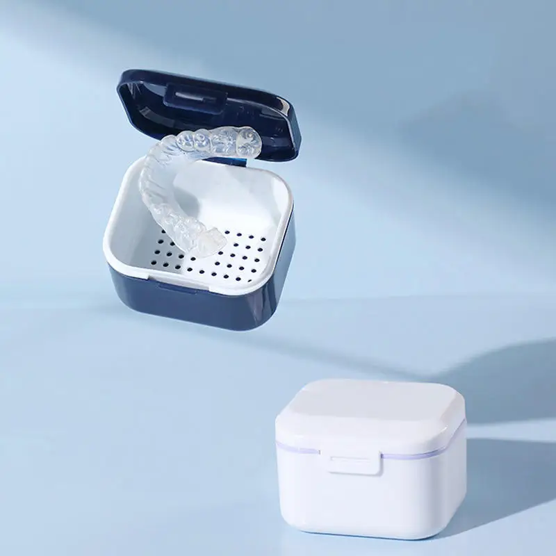 Tragbare Mundschutzbox Mundreinigung Falsche Zähne Prothese Aufbewahrungsbox Zähne Aligner Doppelschicht Zahnspangenboxen