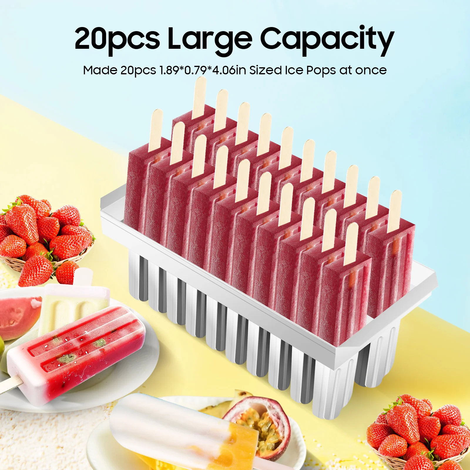 

20pcs Ice Cream Mold Stainless Steel Popsicle Mold, Ice Pop Maker Tray, DIY Ice Lolly Pan 85g Compartments