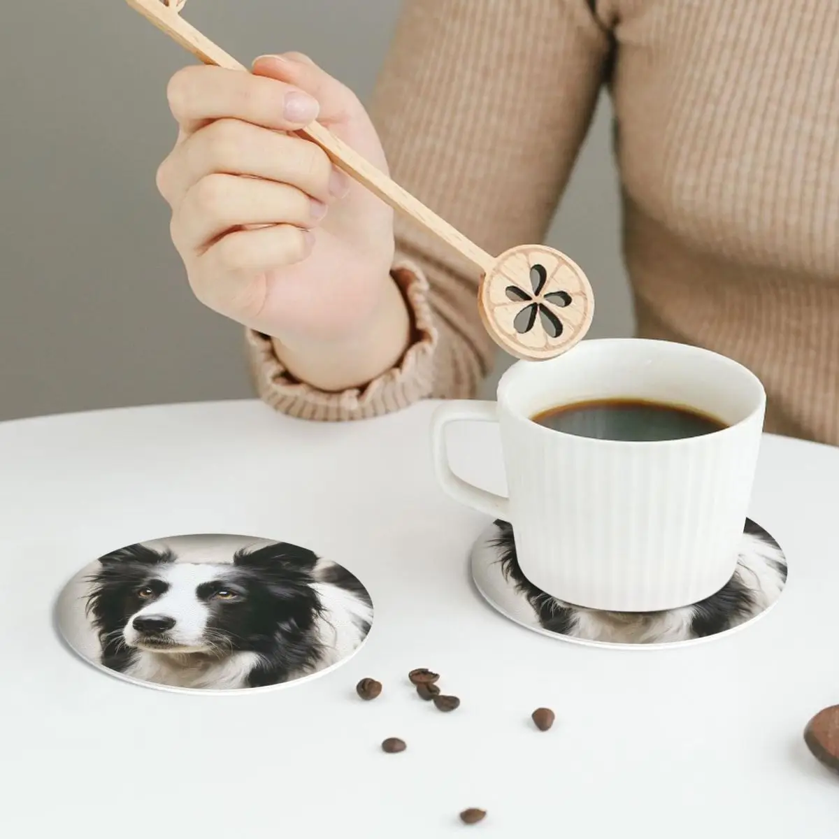 Working Border Collie Coasters PVC Leather Placemats Waterproof Coffee Mats for Home Kitchen Dining Pads Set of 6