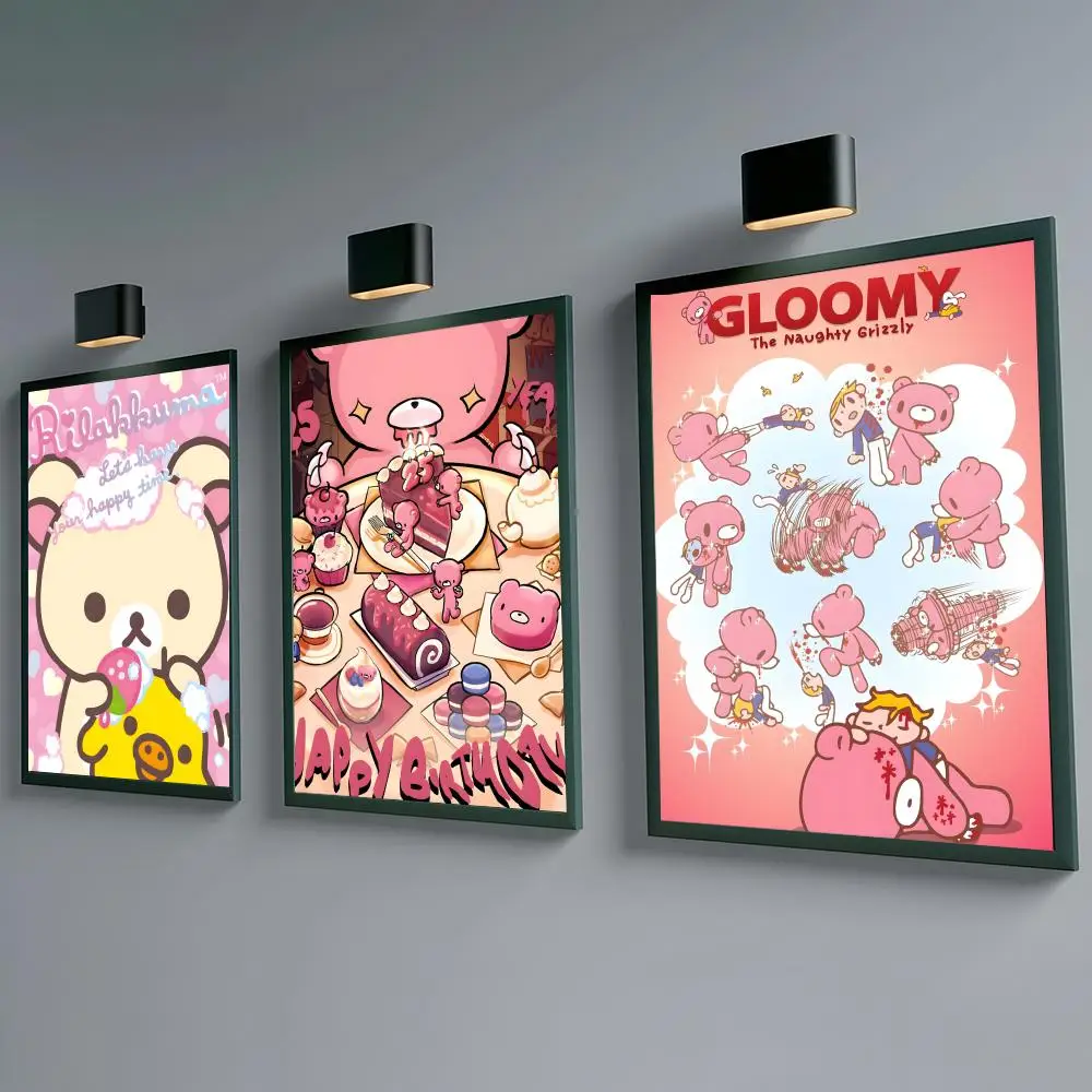 Character Gloomy Bear Poster Self-adhesive Waterproof Paper Sticker Coffee House Bar Room Wall Decor