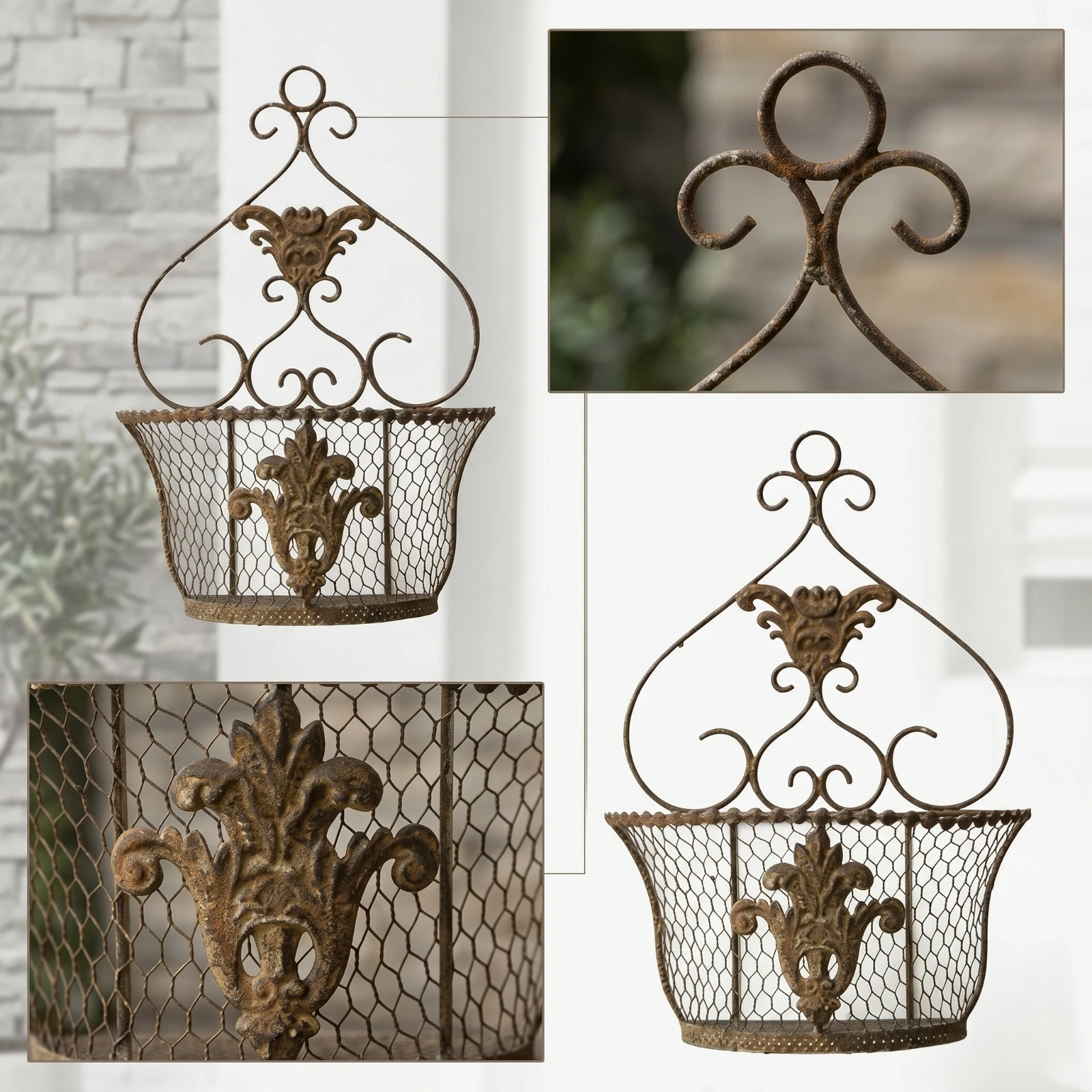 Wall Hanging Planter Basket Scrolling Wall Flower Basket Openwork Rustic for Living Room, Balcony