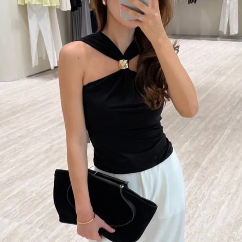 

Tuularose White Hollow Out Tops New Summer Sexy Sleeveless Backless T-Shirt Fashion Streetwear Party Club Casual Top Women Camis