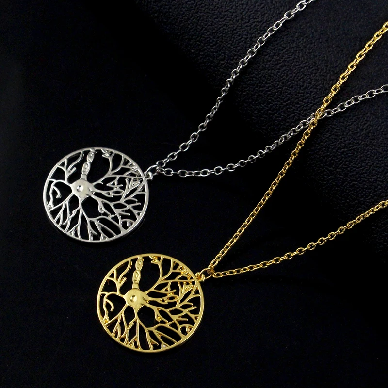 Brain Cell Neuron Necklace Gold Gilver Color Life Tree Psychology Necklace Fashion Science Biology Jewelry