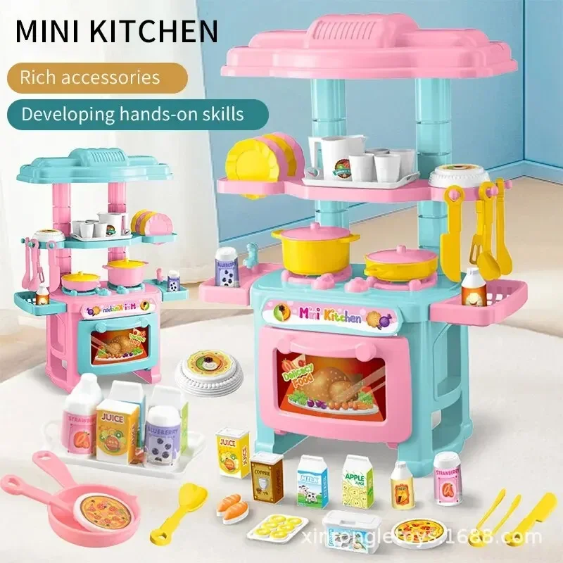 Mini Kitchen Counter Play Set DIY Simulated Cooking Food Tableware Play House Role Play Pretend Game Toy Gift Kid Boy Children view 4