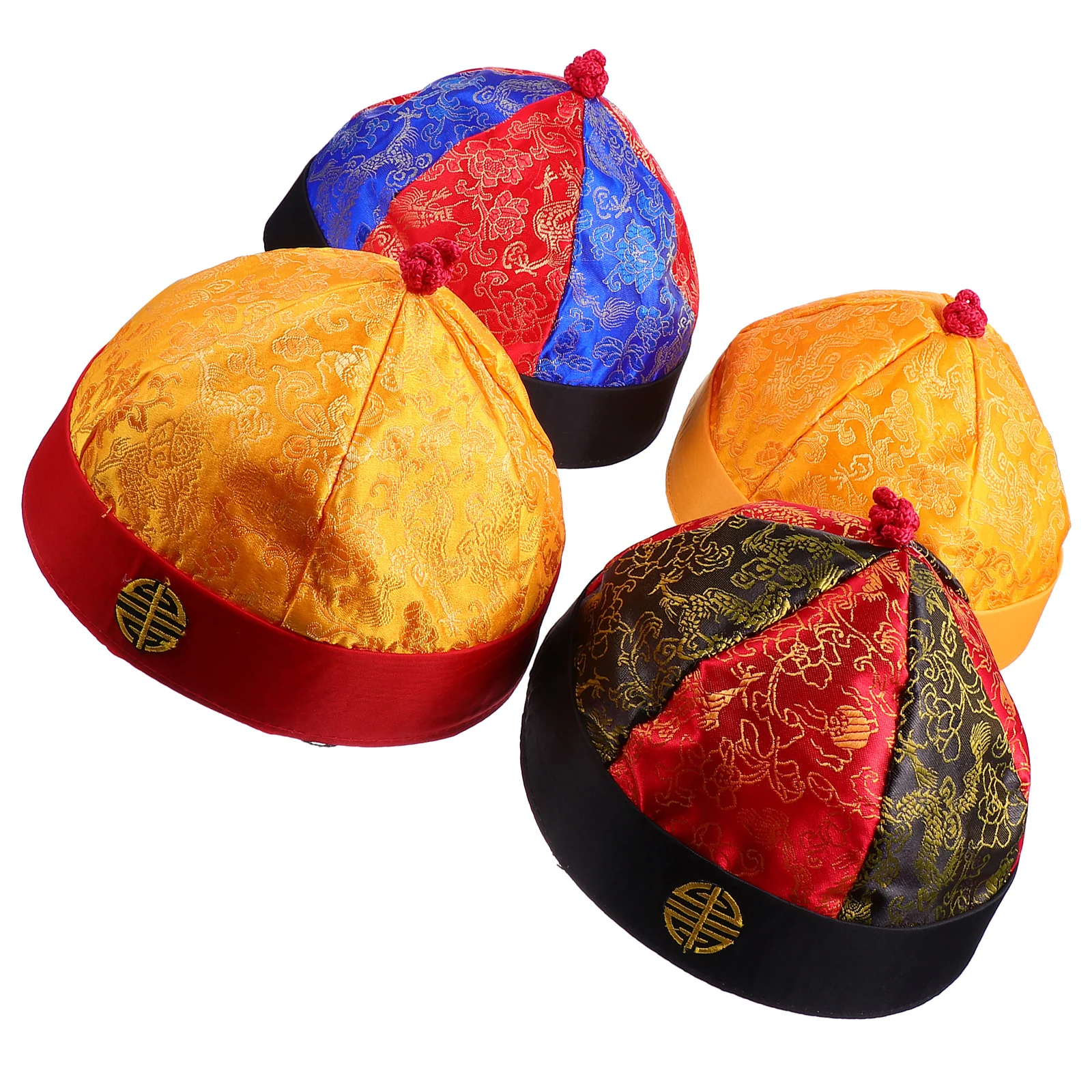 

4Pcs Qing Dynasty Hats Vintage Style Costume Caps Smooth Surface Brocade Decorative Hats Cosplay Supplies -Play Caps