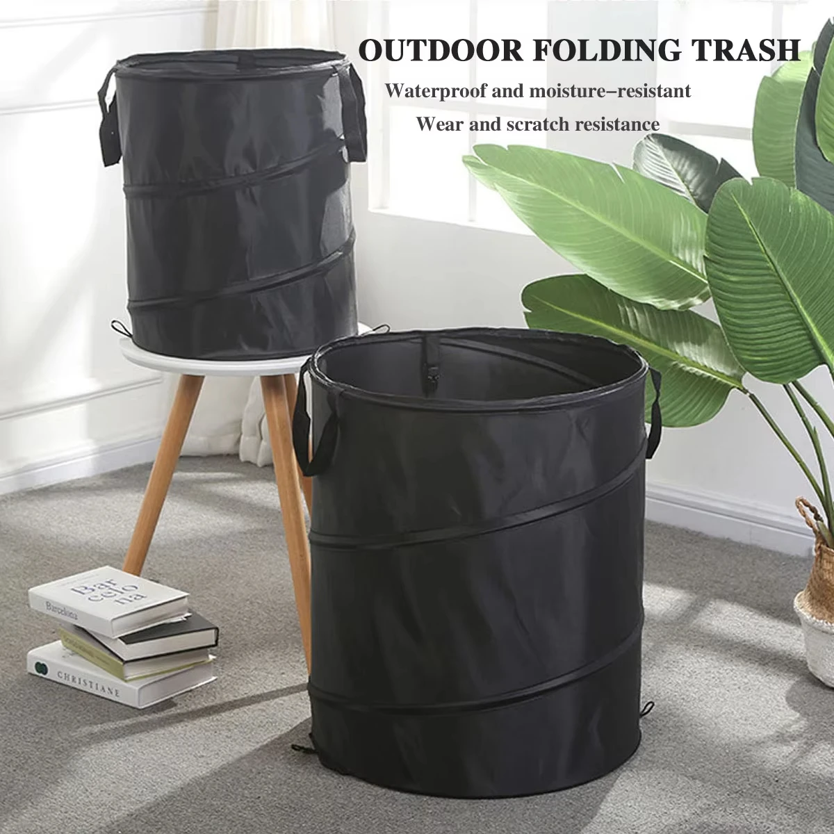 Pop-up Camping Trash Can, Portable Folding Outdoor Garbage Bin, Heavy Duty Gardening Leaf Bag for Hiking Picnic RV Travel