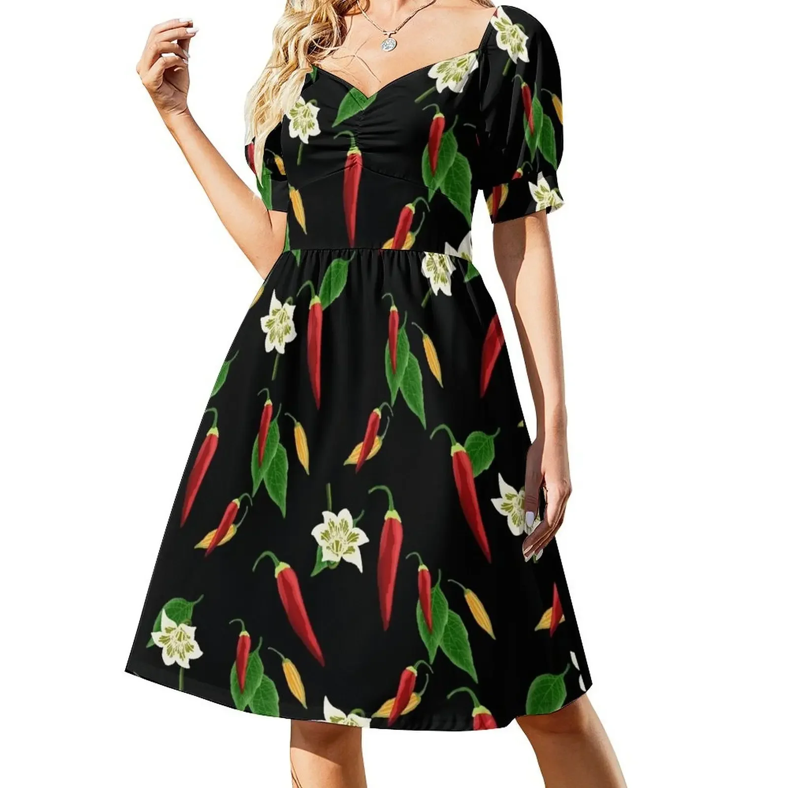 

chilli peppers Short-Sleeved Dress summer dresses elegant and pretty women's dresses Women long dress