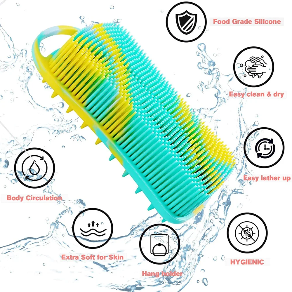 Silicone Body Scrubber 2 in 1 Body Brush & Hair Scalp Brush for Shower and Bath Stimulating Blood Circulation Shower Accessories