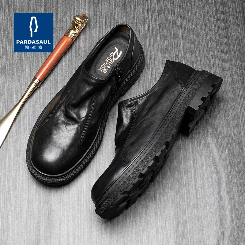 

Повседневная мужская кожаная обувь, модные и универсальные туфли из натуральной кожи, деловая молодежная обувь на молнии на толстой подошве PB 220638