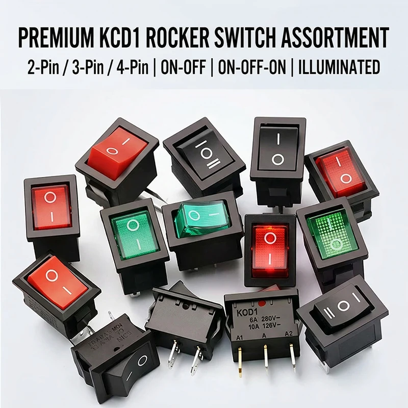 10Pcs KCD11 Mini Rocker Switches,15x21mm Snap-in 3Pin SPST 3A 250V Illuminated On/Off Switches for Small Appliances &Electronics