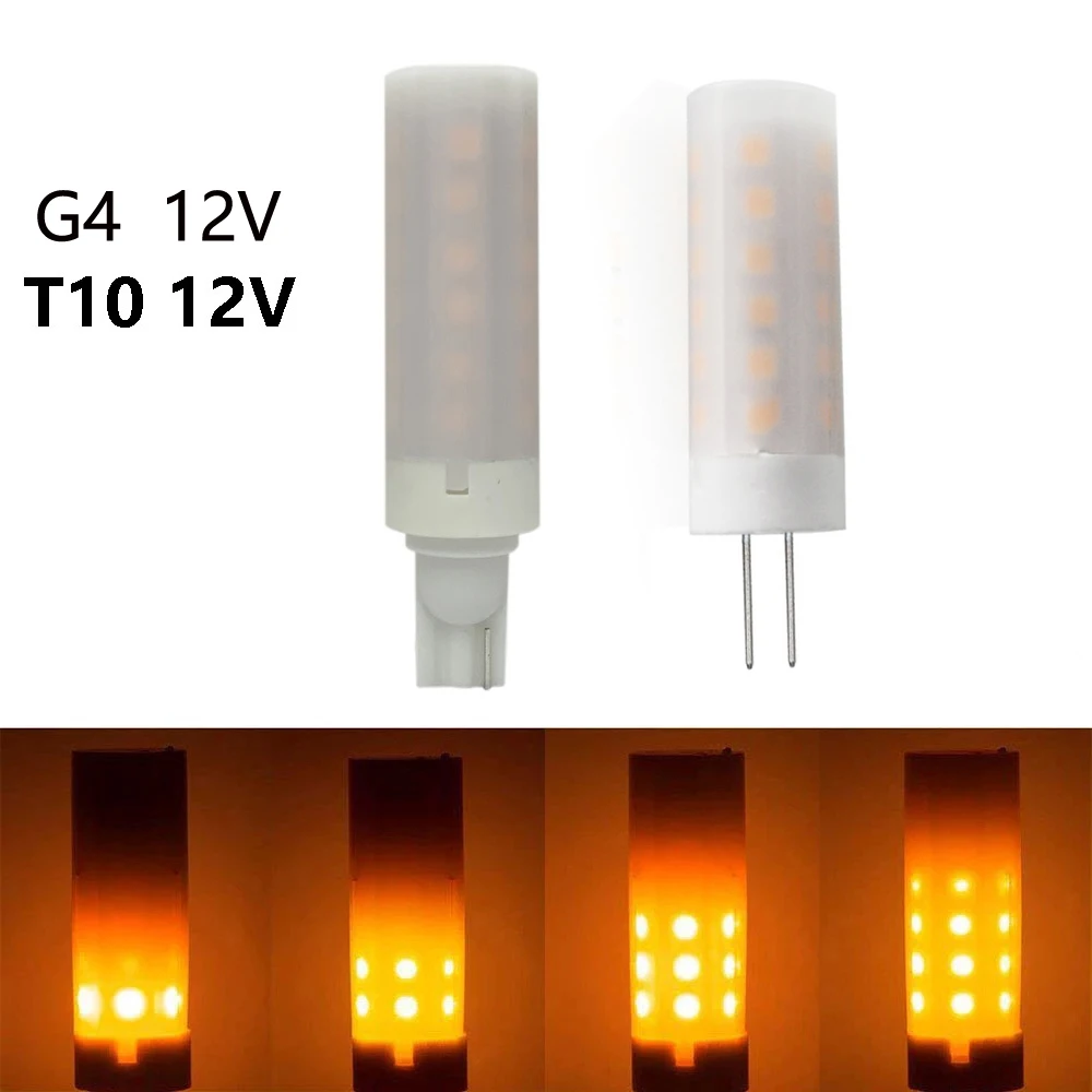 

10 шт. светодиодных ламп G4 G9 T10 E12 E14 с эффектом пламени, 2 Вт, 1700K, DC12V AC85-265, для динамического освещения