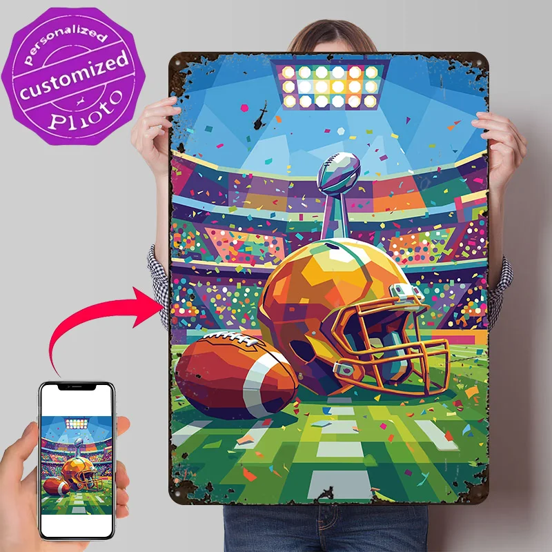 Super Bowl Victory Celebration Poster Retro 3D Printed Metal Signs Customized Wall Hanging Gift for Room Decoration Man Art Home