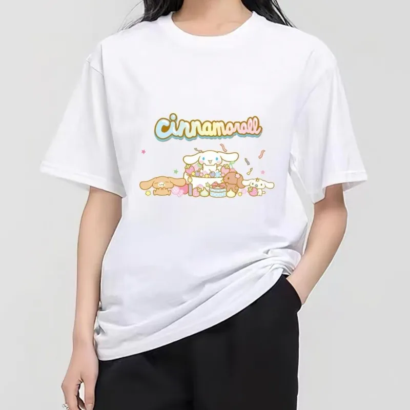 MINISO Sanrio Cinnamoroll T Shirt Women Couple Combination Clothes Short Sleeve Collar Fashion Man Cotton