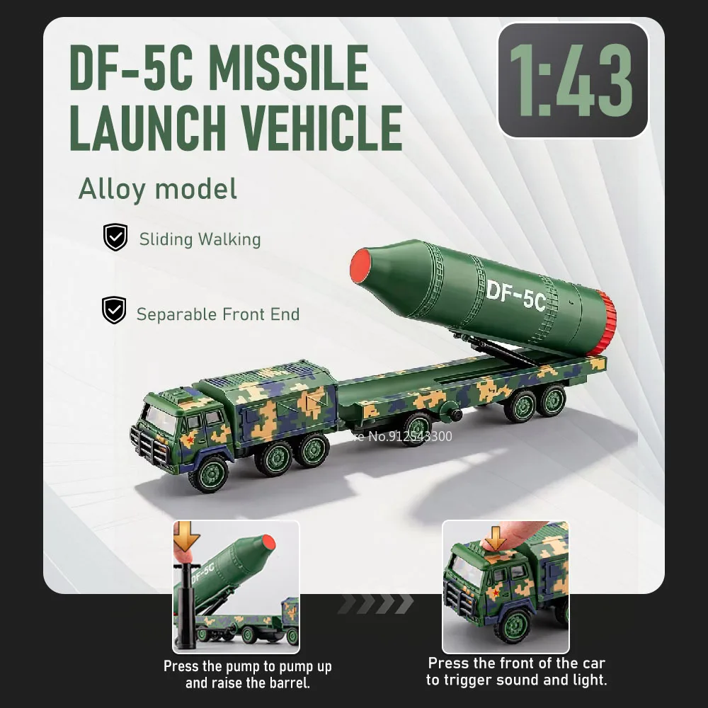 

1:43 Scale DF-5C Missile Launch Vehicle Model Toy Car Sound Light Sliding Walking Alloy Military Models Toys Hobby Gifts for Kid