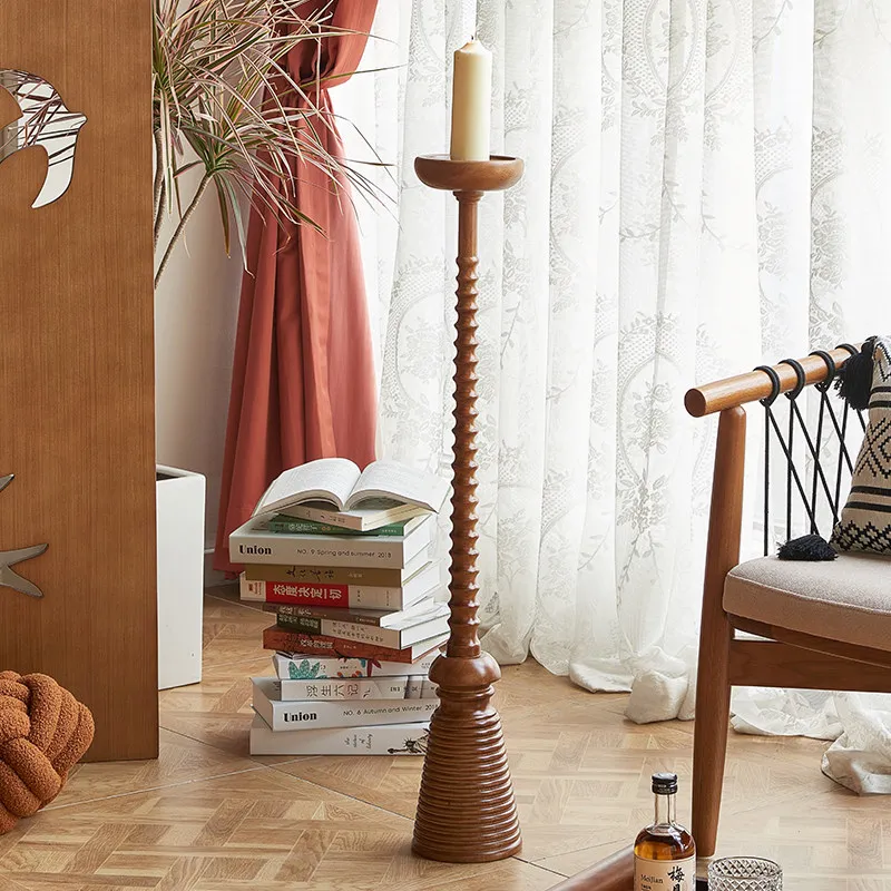

Mid-Century Candle Holder Hand-Carved Solid Wood Display Side Table Decorative Floor Standing for Living Room Bedroom Home Decor