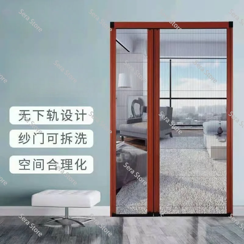 Trackless Retractable Screen Doors Sliding Door Trackless Pleated Mesh Sliding Screen Aluminium Mosquito Net Door