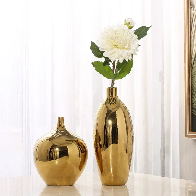 Large Gold Ceramic Vase European Simple Modern Table Flower Vase Living Room Decoration Floreros Luxury Interior Antiques