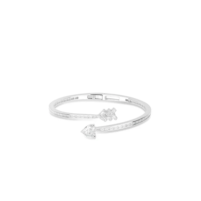 Bellux 925 Silver White Gold Plated Synthetic Zircon Bracelet Cupid's Arrow Love Heart Shaped Diamond Shiny Fashion Bangle