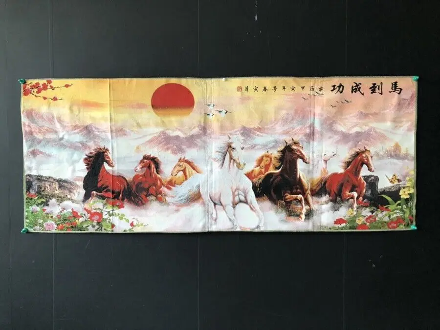 

Chinese Old silk embroidery painting thangka murals “eight horses figure" 5029