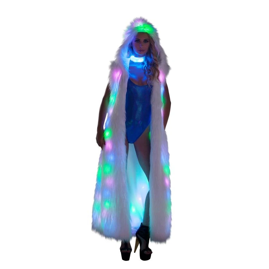 Couples Long LED Faux Fur Vest Coat LED Glow-In-The-Dark Clothing Fashion Personality Luminous Vest Long Style